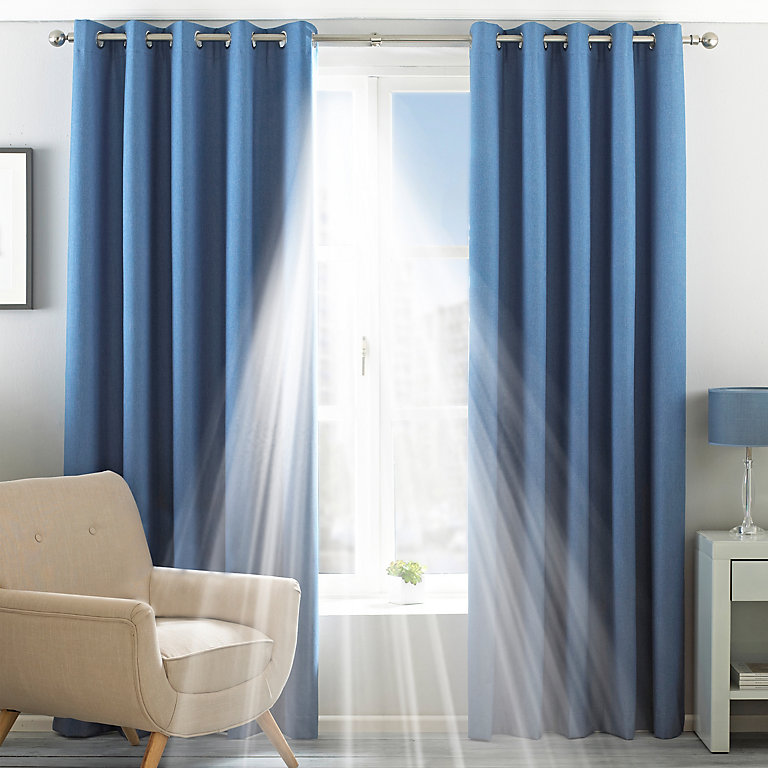 Riva Home Denim Blue Twilight 3 Pass Blackout Eyelet Lined Curtain Pair W 229cm X L 183cm Diy At B Q