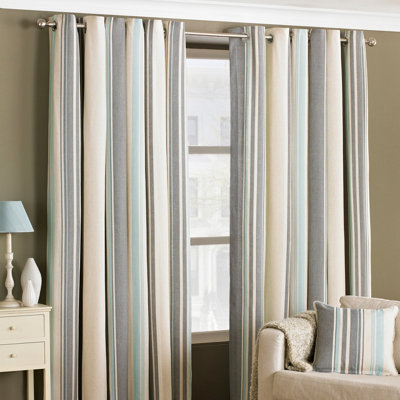 Riva Home Duck Egg Blue Broadway Striped Eyelet Curtain Pair (W) 168cm x (L) 183cm