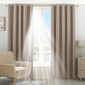 Riva Home Natural Beige Twilight 3-Pass Blackout Eyelet Lined Curtain Pair (W) 117cm x (L) 137cm