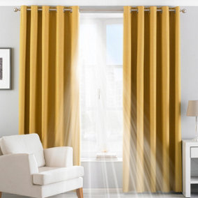 Riva Home Ochre Yellow Twilight 3-Pass Blackout Eyelet Lined Curtain Pair (W) 117cm x (L) 183cm