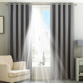 Riva Home Silver Twilight 3-Pass Blackout Eyelet Lined Curtain Pair (W) 117cm x (L) 137cm