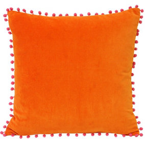 Riva Home Velvet Pompom Cushion Cover Orange/Fuchsia (45x45cm)