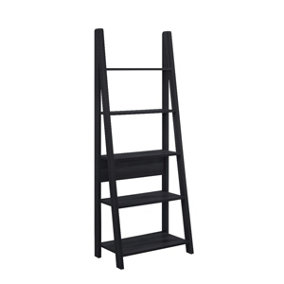 Riva Ladder Bookcase with 5 Tier Shelves in Black Wood Effect