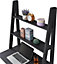 Riva Ladder Bookcase with 5 Tier Shelves & Overhanging Desk Shelf in Black