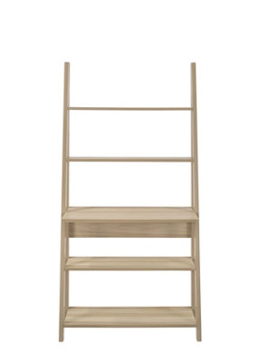 Riva Ladder Bookcase with 5 Tier Shelves & Overhanging Desk Shelf in Oak Effect