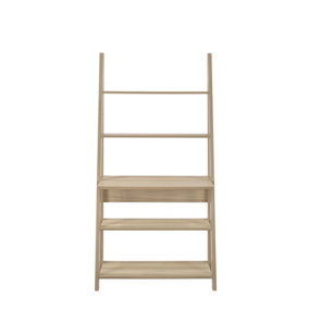 Riva Ladder Bookcase with 5 Tier Shelves & Overhanging Desk Shelf in Oak Effect