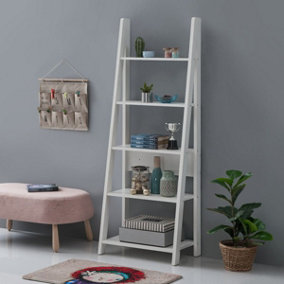 Riva Retro 5 Tier Ladder Bookcase Shelving Shelf Display Unit White