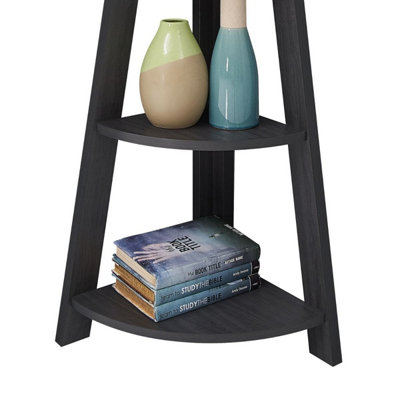 Riva Scandinavian Retro Corner Ladder Bookcase Shelving Shelf Unit Black 5 Tier