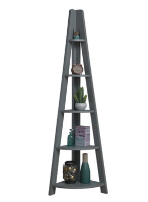 Riva Scandinavian Retro Corner Ladder Bookcase Shelving Shelf Unit Dark Grey 5 Tier