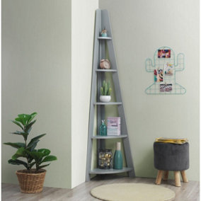Riva Scandinavian Retro Corner Ladder Bookcase Shelving Shelf Unit Grey 5 Tier