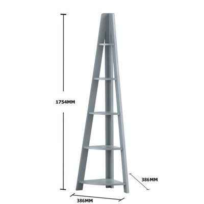 Riva Scandinavian Retro Corner Ladder Bookcase Shelving Shelf Unit Grey ...