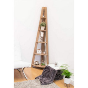 Riva Scandinavian Retro Corner Ladder Bookcase Shelving Shelf Unit Oak 5 Tier