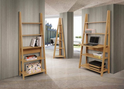 Riva Scandinavian Retro Corner Ladder Bookcase Shelving Shelf Unit Oak 5 Tier