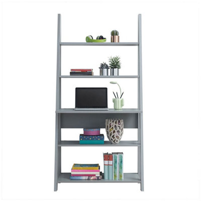 Riva Scandinavian Retro Ladder Bookcase Desk Shelving Shelf Unit Grey 5 Tier