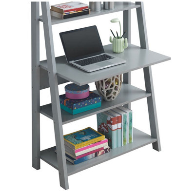 Riva Scandinavian Retro Ladder Bookcase Desk Shelving Shelf Unit Grey 5 Tier