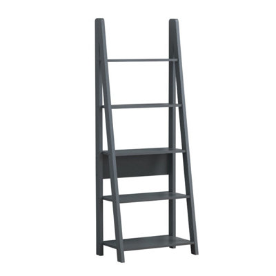 Riva Scandinavian Retro Ladder Bookcase Shelving Shelf Unit Dark Grey 5 Tier
