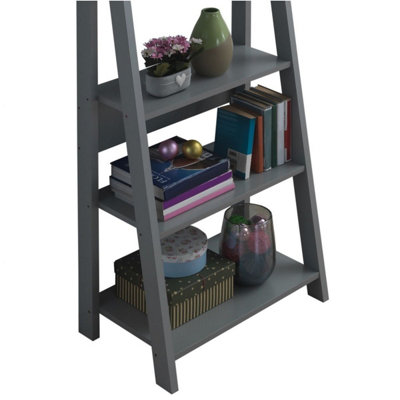 Riva Scandinavian Retro Ladder Bookcase Shelving Shelf Unit Dark Grey 5 Tier