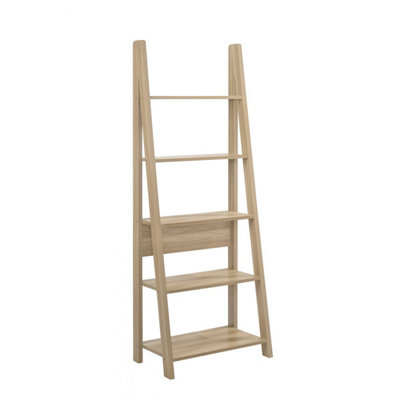 Riva Wooden 5 Tier Ladder Bookcase Shelving Shelf Display Unit Oak Effect