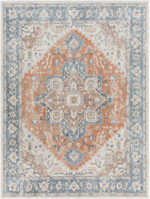 RIVER Machine Washable Traditional Boho Burnt Orange Area Rug 200 x 275 cm