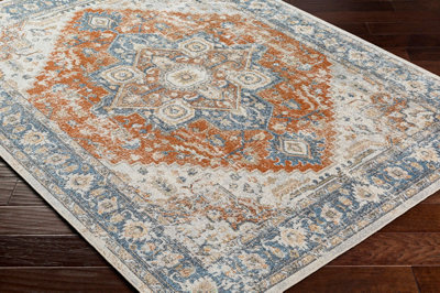 RIVER Machine Washable Traditional Boho Burnt Orange Area Rug 200 x 275 cm