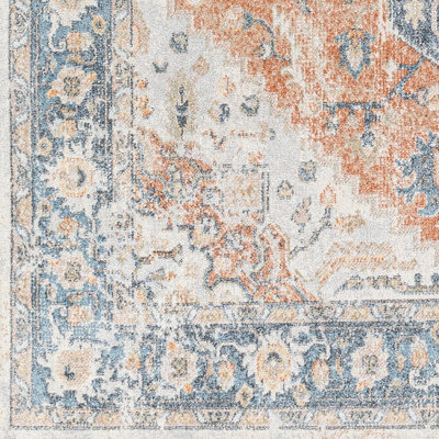 RIVER Machine Washable Traditional Boho Burnt Orange Area Rug 200 x 275 cm