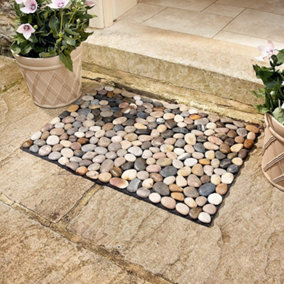 River Rock Door Mat - Durable Indoor or Outdoor Pebble Stone Design Doormat with Weather Resistant Backing - Measures 40 x 59cm
