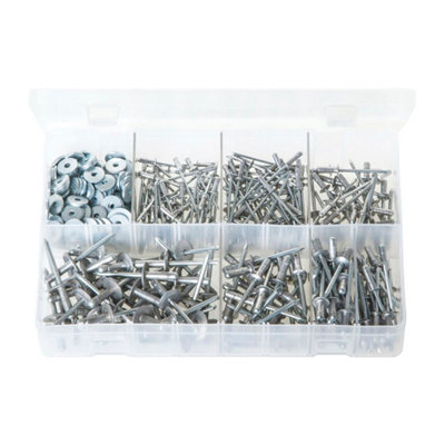 Rivets Multi-grip Aluminium & Washers AB48N Box of 440 Pieces POP AVDEL