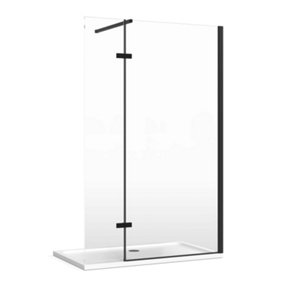 Riviera Black Wetroom Walk in Glass Screen with Hinged Panel - (W)1000+350mm