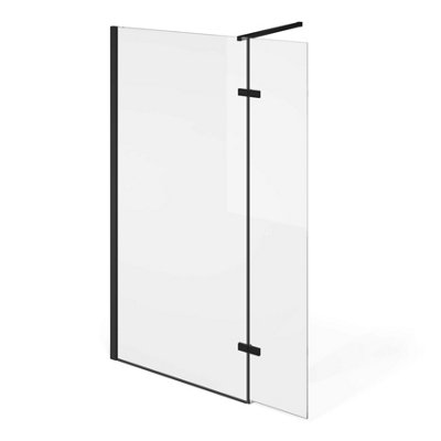 Riviera Black Wetroom Walk in Glass Screen with Hinged Panel - (W)800+350mm