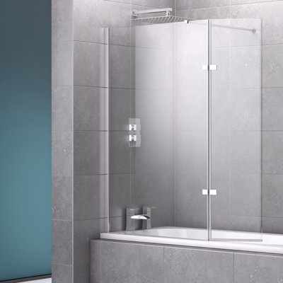 Riviera Chrome Fixed Bath Screen with Hinged Panel - 4