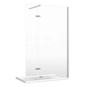 Riviera Chrome Wetroom Walk in Glass Screen with Hinged Panel - (W)800+350mm