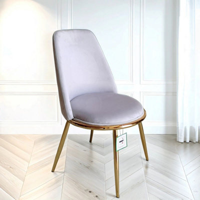 Riviera Grey Luxury Velvet Dining Chair With Gold Legs