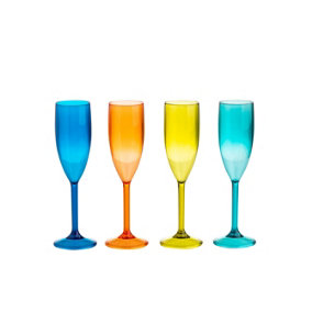 Riviera Plastic Champagne Flutes Mixed Colours set of 4