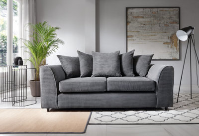 Rivoli 3 Seater Modern Contemporary Jumbo Cord Grey Sofa | DIY at B&Q