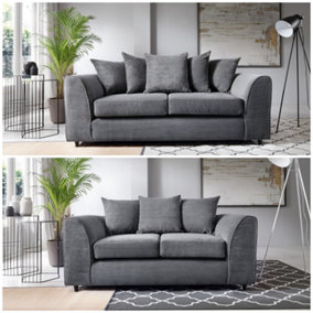 Rivoli  5 Seater Modern Contemporary Jumbo Cord 3+2 Grey Sofa Set - Grey