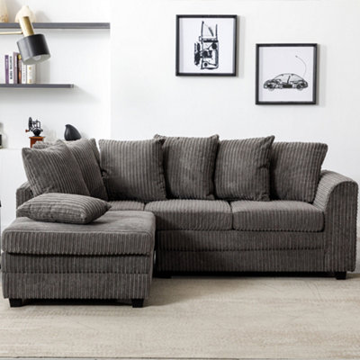 Rivoli L Shape Corner Sofa in Grey Jumbo Cord - Left Hand Facing Chaise