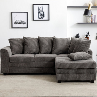 Rivoli L Shape Corner Sofa in Grey Jumbo Cord - Right Hand Facing Chaise