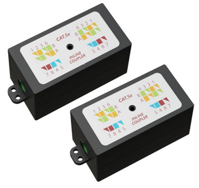 Rhinocables Accoppiatore RJ45 Cat5 Gigabit In Linea, Punchdown Krone, Per Cavi Ethernet Cat5e (2 Pezzi, Nero)