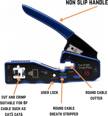 RJ45 Crimp Tool Crimper Pass Through Easy for Cat5e Cat6 Ethernet Connectors - 8