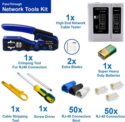 RJ45 Crimp Tool Kit Pass Through Crimper All-in-One Ethernet Network ...