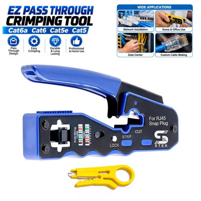 VORXEON RJ45 Crimp Tool Pass-Through Kit – Ethernet Crimper For CAT5, CAT5E, CAT6, CAT6A, With 50 RJ45 Connectors, Mini Wire Stripper, Blades, And Storage Bag