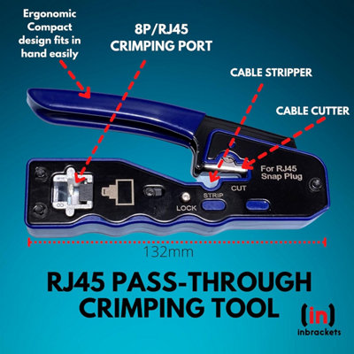 RJ45 Crimping Tool Ratchet Crimper Pass Through Easy Cat5e Cat6 + RJ45 Cable Tester with Cat6 connectors