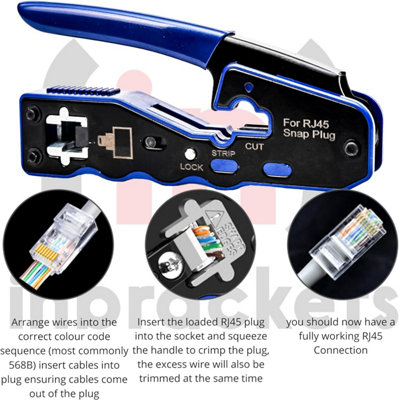 RJ45 Crimping Tool Ratchet Crimper Pass Through Easy Cat5e Cat6 + RJ45 Cable Tester with Cat6 connectors - 4