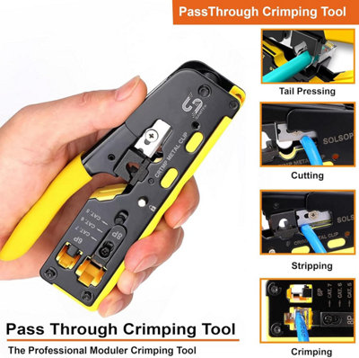 RJ45 Pass Through Crimping Tool Kit All-in-One Ethernet Network Crimper ...