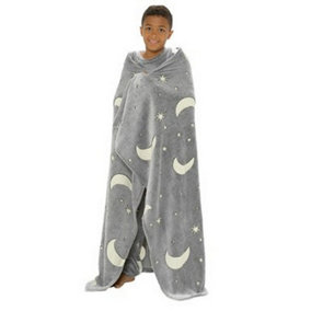 RJM Moon And Starts Glow In The Dark Blanket Grey (One Size)