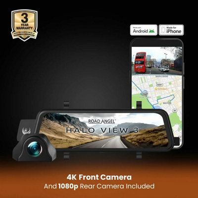 Road Angel Halo View 3 Dash Cam 4K Mirror Front & Full HD Rear, 10 ...