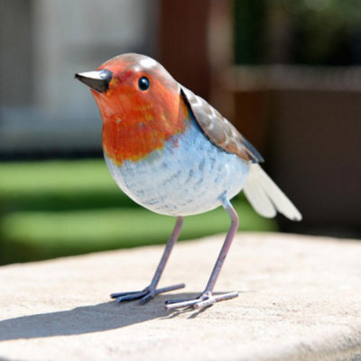 Robin Christmas Garden Ornament Hand Painted Metal Bird XMAS Tree Statue Decor Gift