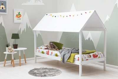 Kids white wooden clearance bed