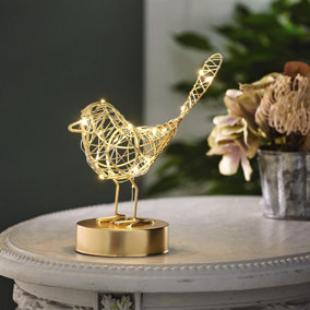 Robin LED Light Decoration - Freestanding Bird Ornament Wire Sculpture with 20 Warm White LEDs - Measures 21 x 20 x 10cm