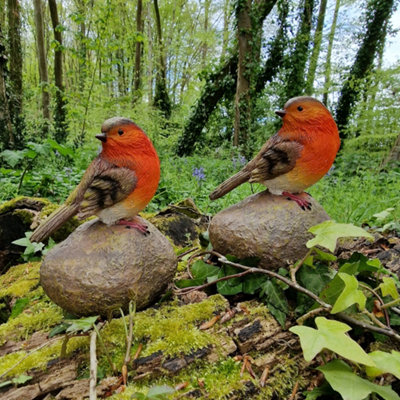 Robin on a Stone Resin Garden Ornaments (Set of 2)